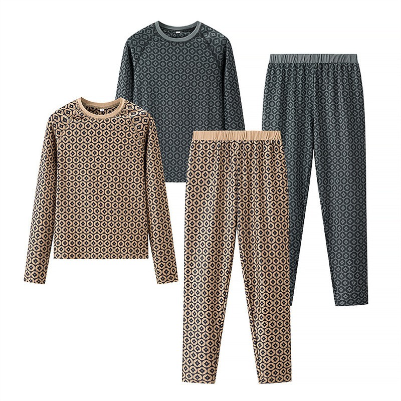 Printed Sexy Stretch Long Sleeve Round Neck Top And Trousers Suit