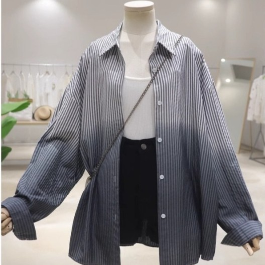 Gradient Color Autumn New Loose Casual Striped Long-sleeved Shirt For Women