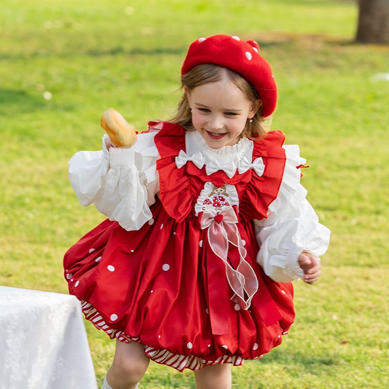 Girl's Red Lolita Cartoon Mushroom Dress