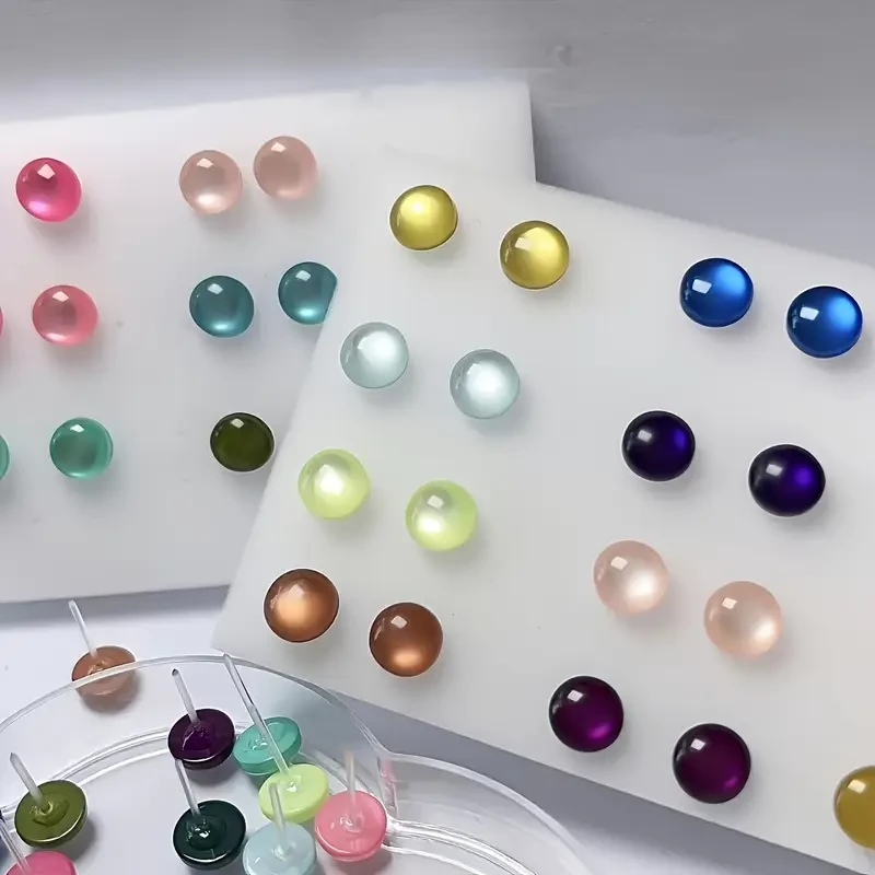 14-Pack French Cat-Eye Stone & Resin Earrings Set: Minimalist Drops with Hypnotic Glow, Effortless Day-to-Night Jewelry for Gift-Ready Sophistication