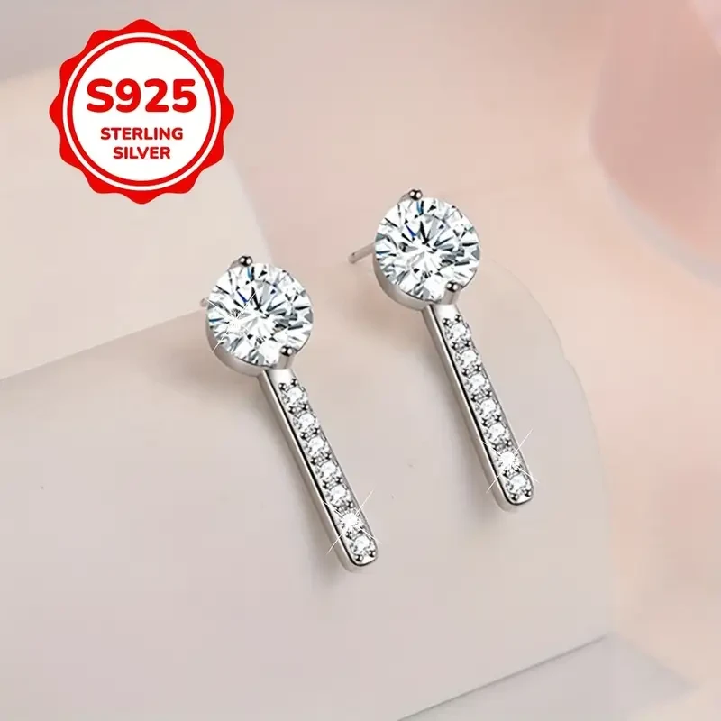 2pcs 925 Sterling Silvery Minimalist Single Row Long Earrings  Perfect for Daily Wear or Parties, an Exquisite Gift