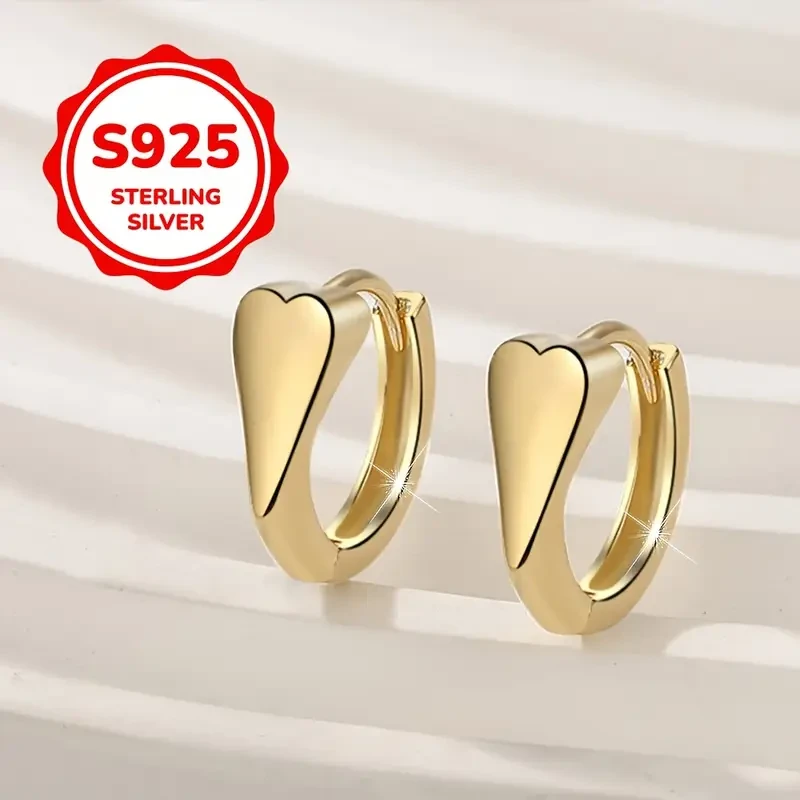 2pcs 925 Sterling Silvery Polished Heart Stud Earrings  Perfect for Everyday and Party Wear, Exquisite Gift