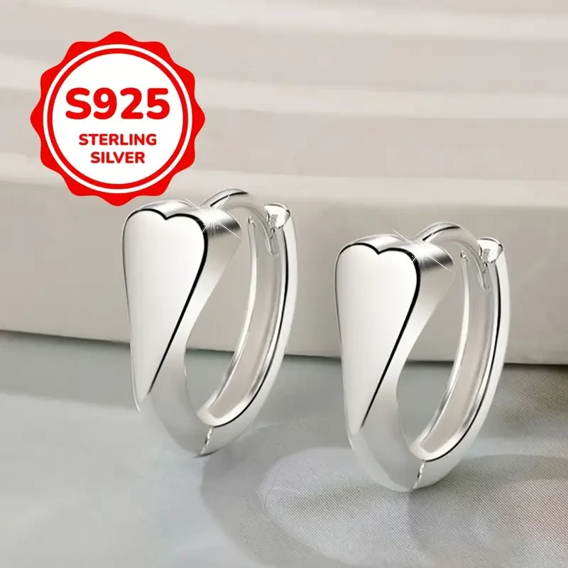 2pcs 925 Sterling Silvery Polished Heart Stud Earrings  Perfect for Everyday and Party Wear, Exquisite Gift