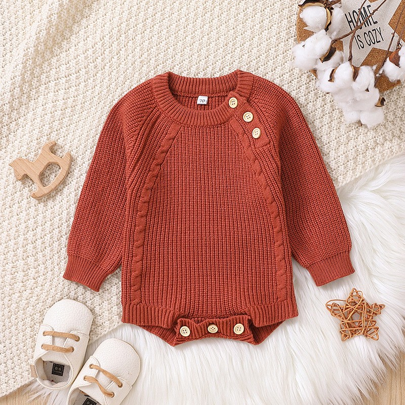 Solid Color Long Sleeve One-piece Sweater Keep Baby Warm Romper Romper
