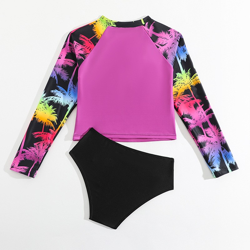 Printed Long-sleeved Conservative Children's Swimsuit