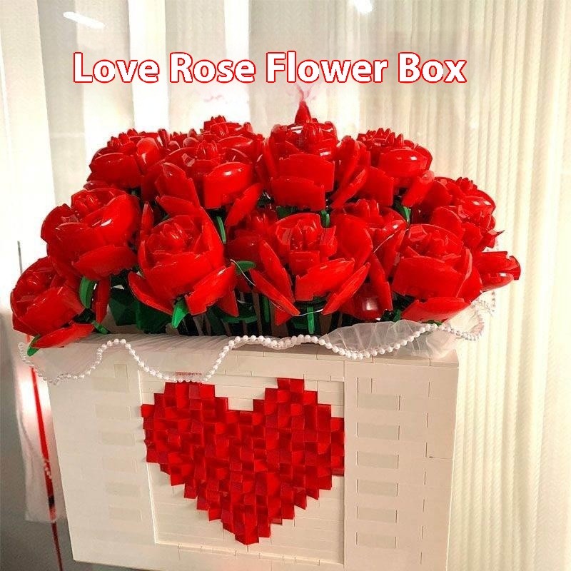 Handmade Assembly Of Building Blocks, Roses, Eternal Flower Bouquet, Hugging Bucket