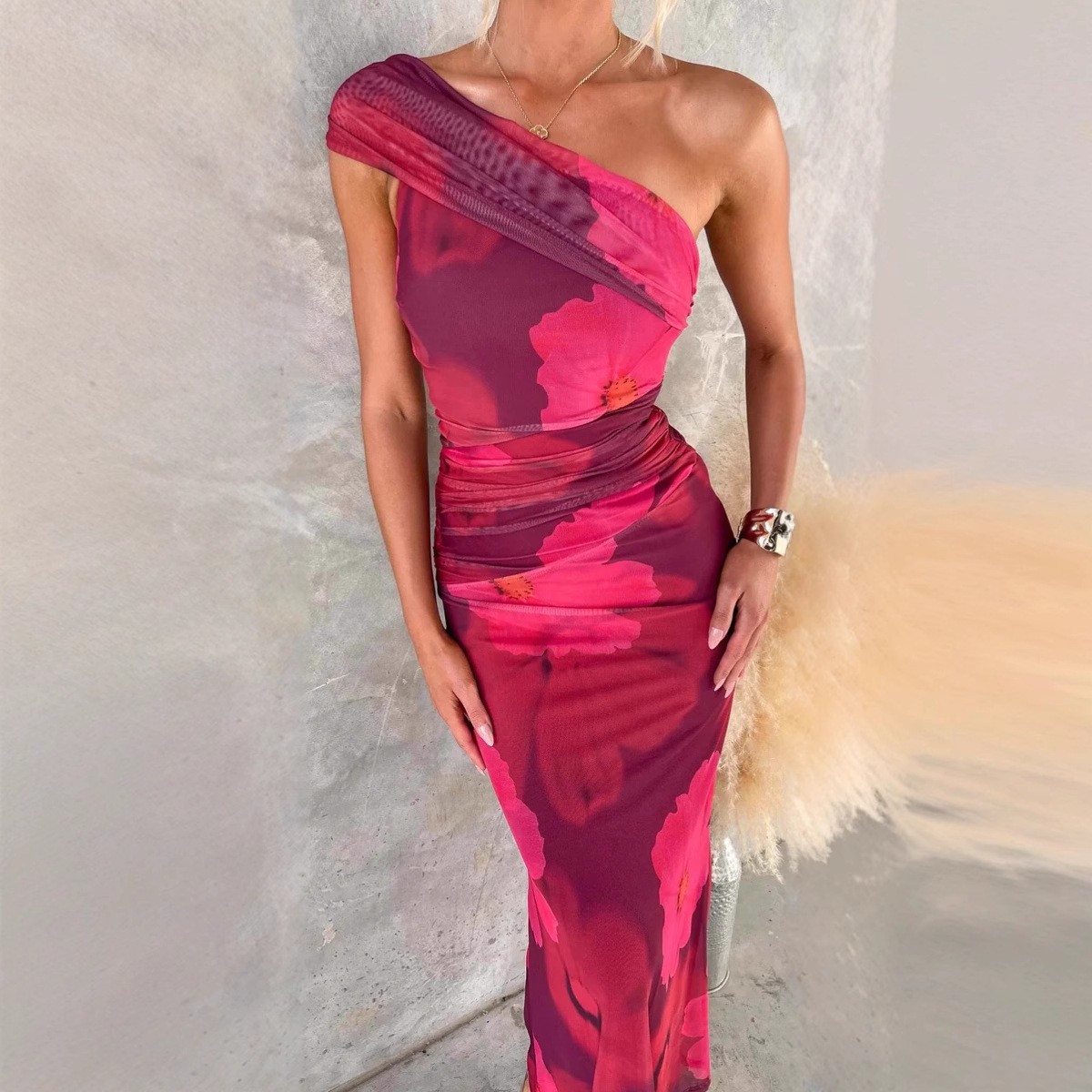 New European And American Plaid Waist Tight Sexy Backless Spaghetti Straps Dress Women