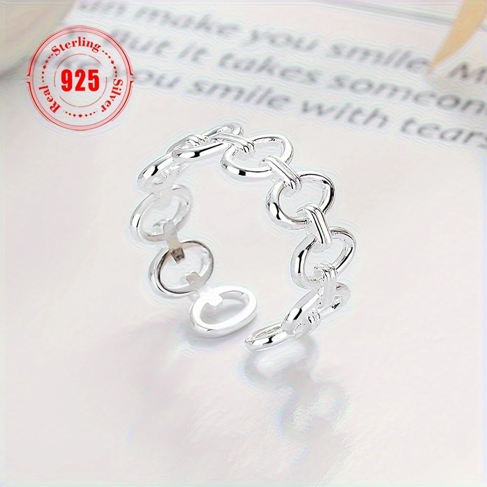 1pc Women's Adjustable 925 Sterling Silver Open Ring  Minimalist Interlocking Circular Cuff Bracelet for Daily Wear & Parties, Versatile for Finger & Wrist, Elegant Design, Durable Jewelry