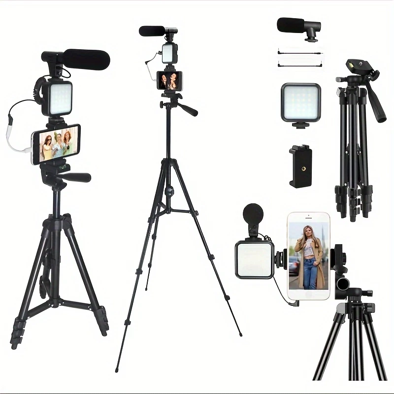 Streamer's Choice, Complete Vlogging Kit: Portable Tripod, Pocket Light, Beauty Fill Light, Microphone