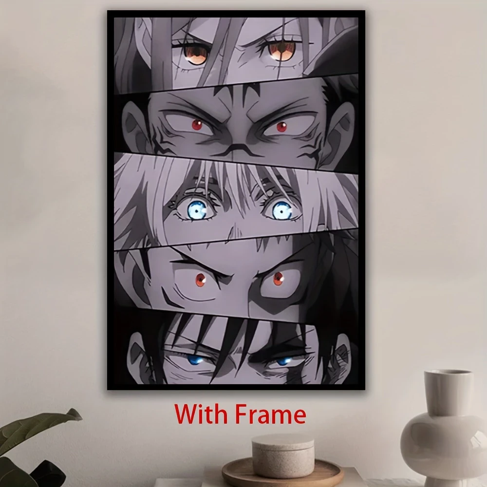 1pc Framed Anime Canvas Art Print  Vertical Classic Style with Vibrant Character Eyes Design & Red Accents