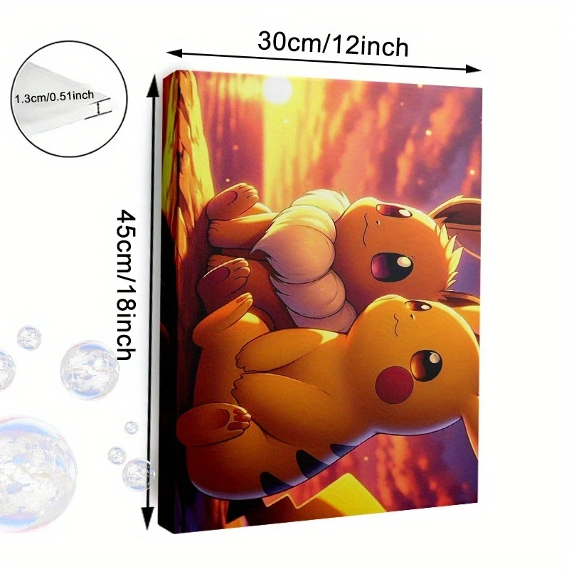 30x45cm/12x18 Inches Framed Canvas Art Print  Pikachu and Eevee Sunset Scene