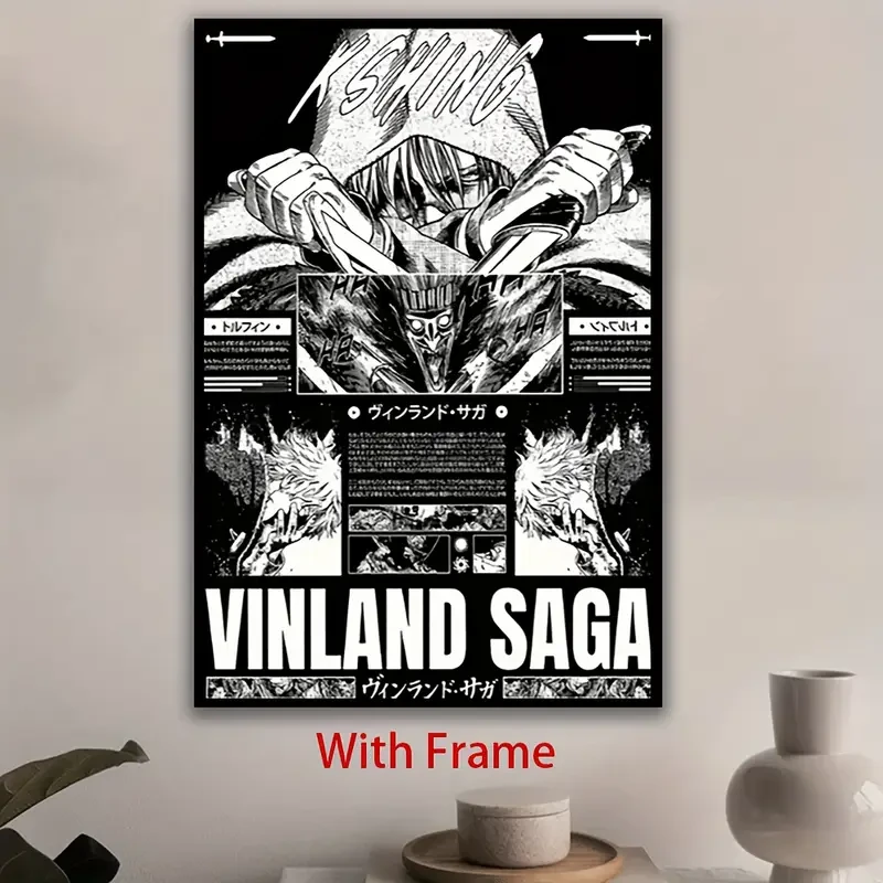 1pc Vinland Saga Anime Poster with Frame  Black & White Manga Art Print