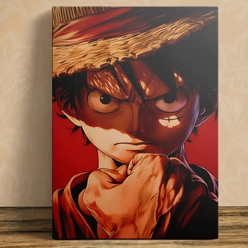 1pc Framed Canvas Painting  Dynamic Anime Character Artwork with Straw Hat & Intense Expression