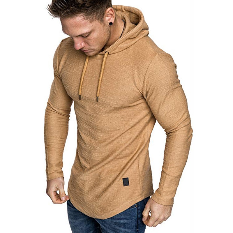 Men's Athletic Slim-Fit Hoodie: Casual Long-Sleeve Gym T-Shirt