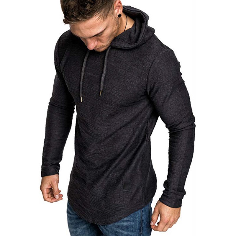 Men's Athletic Slim-Fit Hoodie: Casual Long-Sleeve Gym T-Shirt