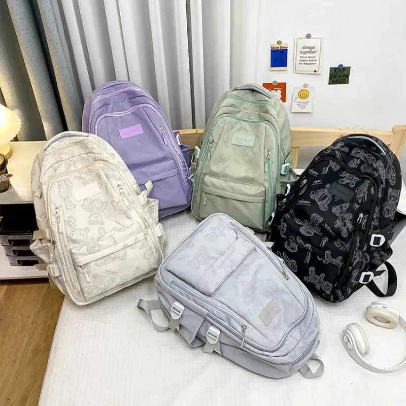 Cute Bears Print Backpack Fashion Versatile Large Capacity Travel Bags Women