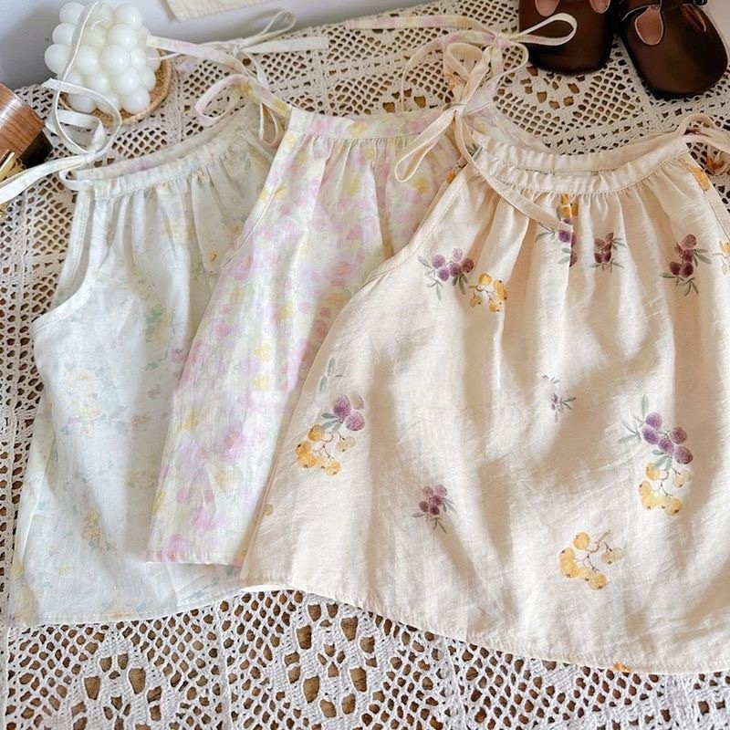 Girls' Summer Over Cute Suspenders Little Girl Sleeveless Printed Top