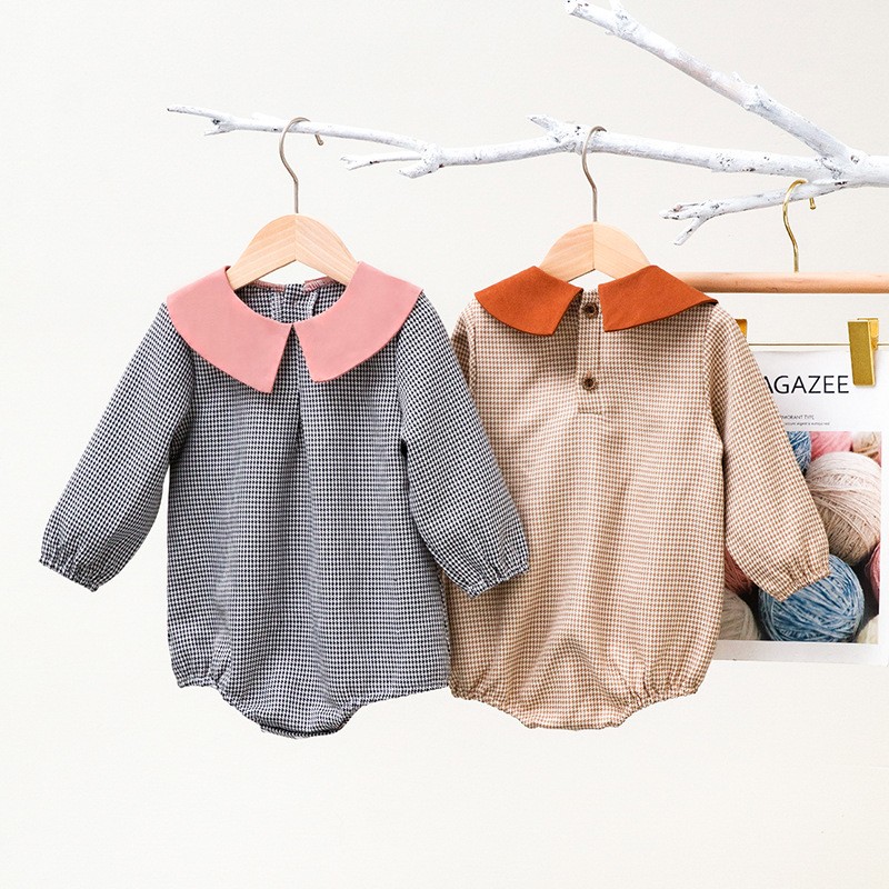 Baby Houndstooth Long-sleeve Jumpsuit Crawling Suit