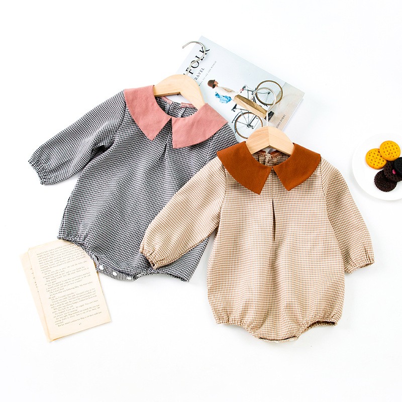Baby Houndstooth Long-sleeve Jumpsuit Crawling Suit
