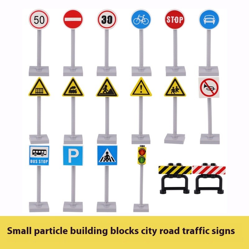 Compatible With Traffic Signs And Road Signs Warning Sign Building Blocks