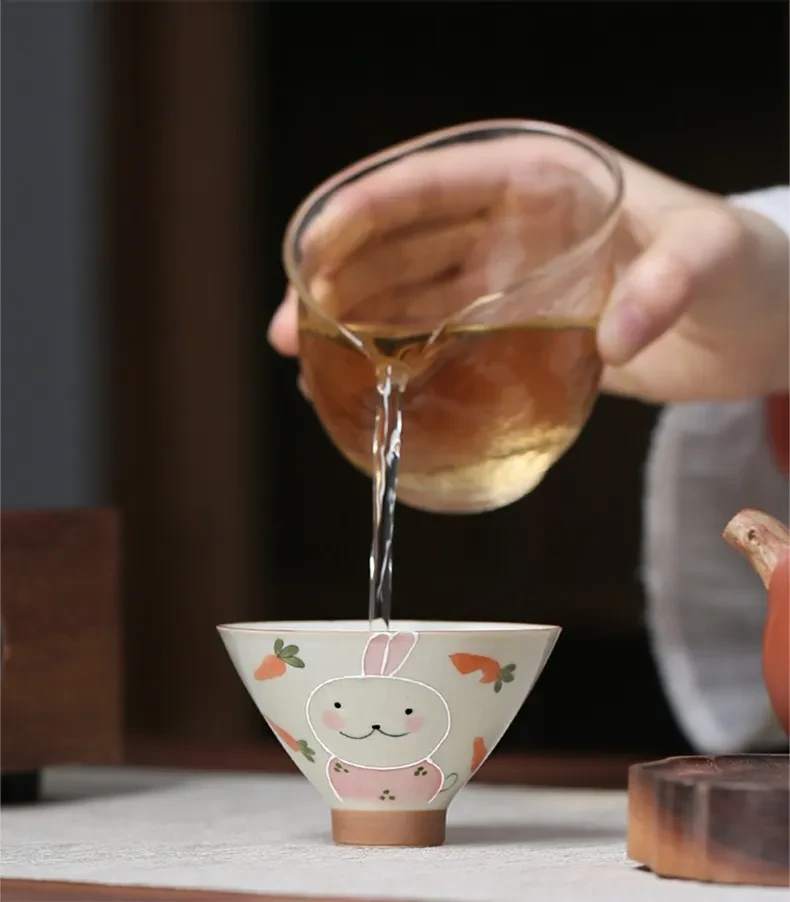 Underglaze Porcelain Hand Painted Rabbit Bamboo-hat Type Cup
