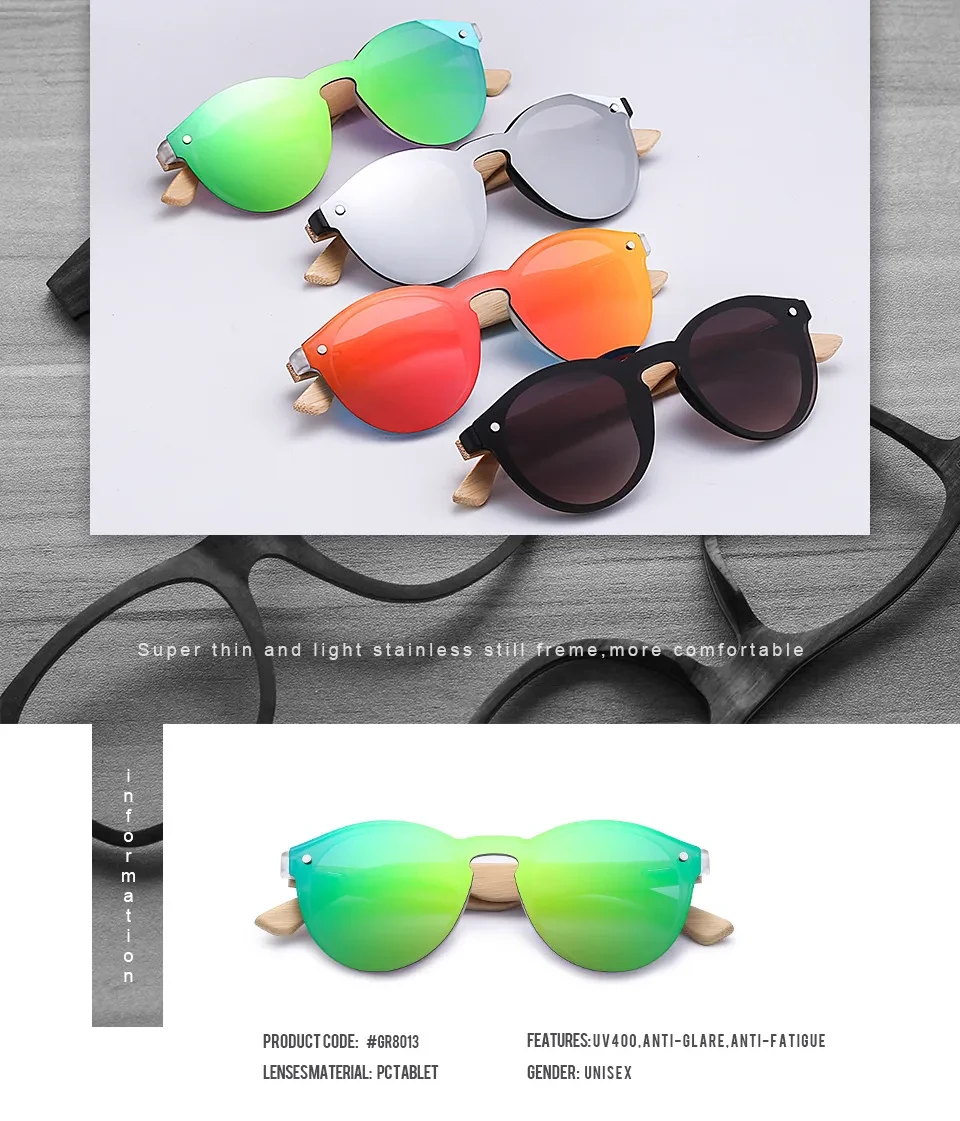 Sunglasses Color Film Wood Round Sunglasses Round Fashion Retro Bamboo Glasses For Men And Women