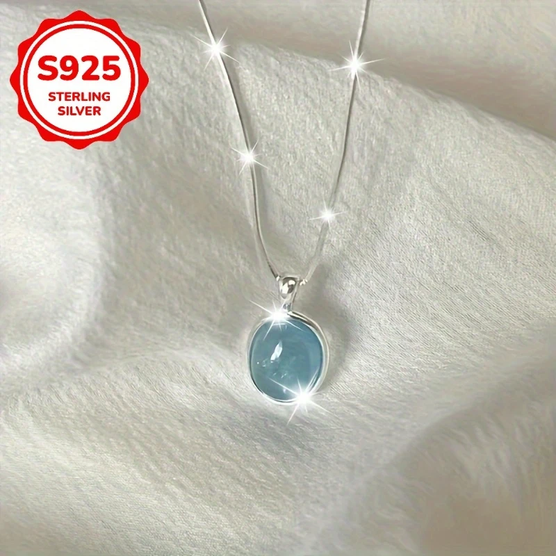Hypoallergenic 925 Silver Aquamarine Moonstone Pendant Necklace for Women