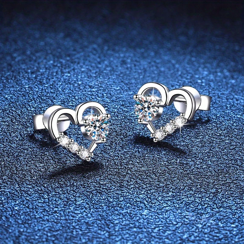 925 Silver 0.3 Carat Round Moissanite Love Heart Earrings for Couples  Perfect for Daily Wear, Proposals, Parties, Weddings, and Gifts for Special Occasions