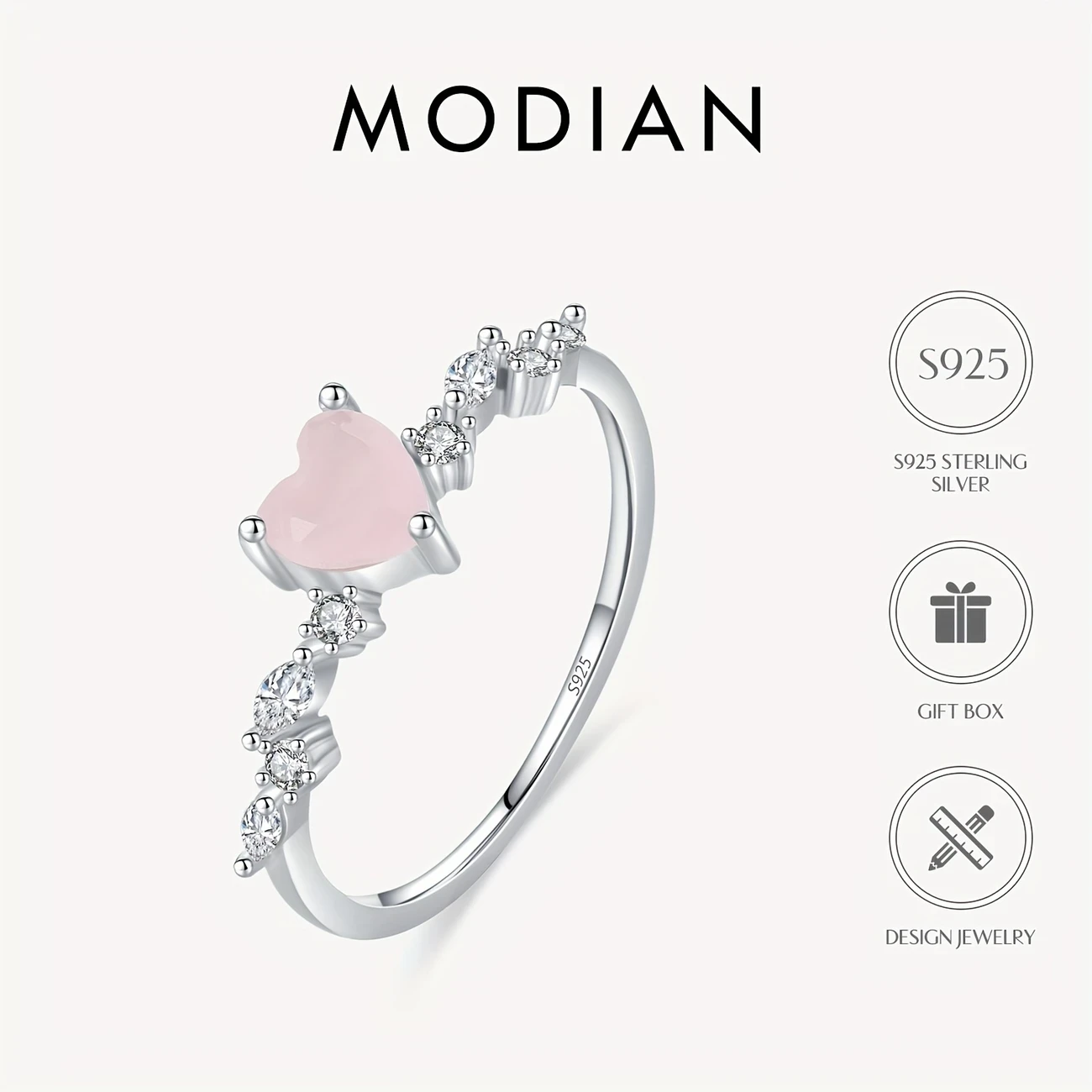 925 Sterling Silver Elegant Pink Crystal Heart Ring for Women - Romantic Birthday Gift, Fine Jewelry Accessory