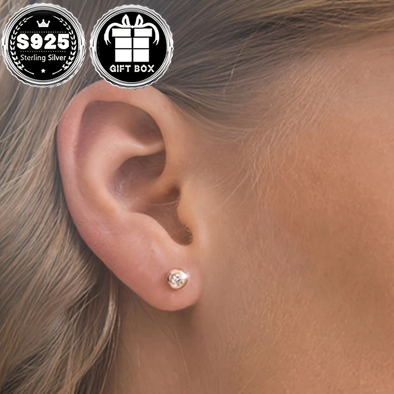 Womens Fashion Earrings, Classic Simple Bubble Design Ear Bone Studs, 925 Silver, 0.5g, Gift Box Packaging  Perfect for Daily Wear, Christmas Parties, and Banquets