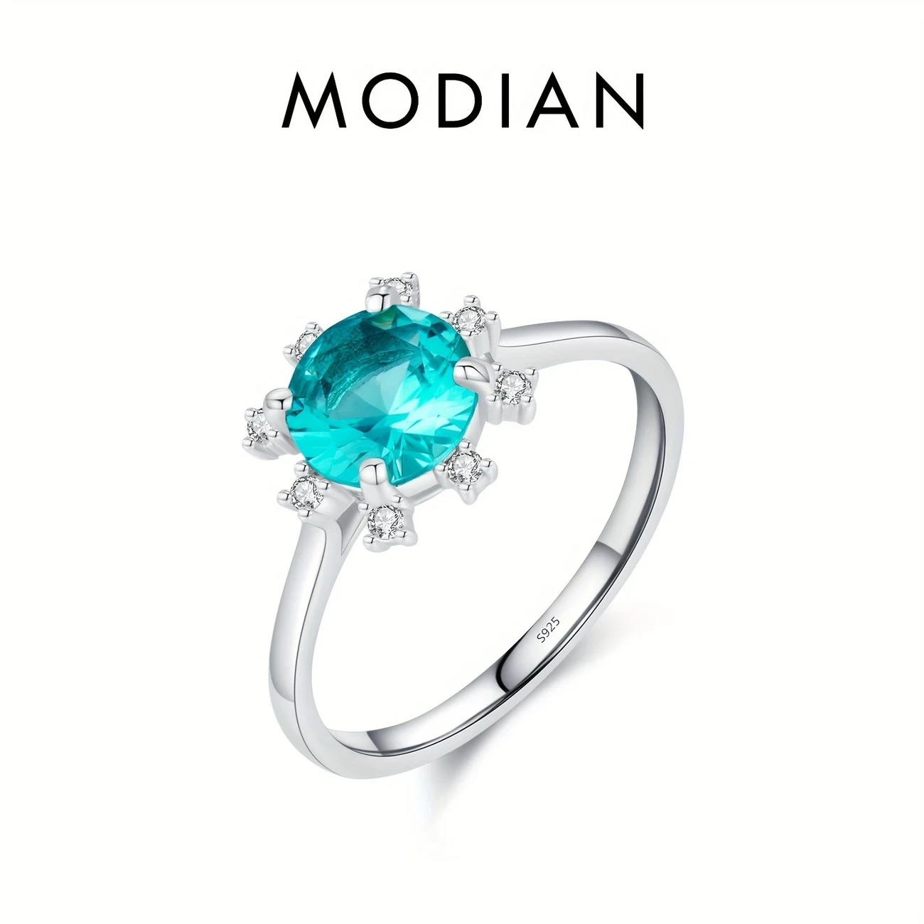 MODIAN S925 Sterling Silver Pariba Blue H-Shape Inlay Ring - Perfect for Parties and Holidays