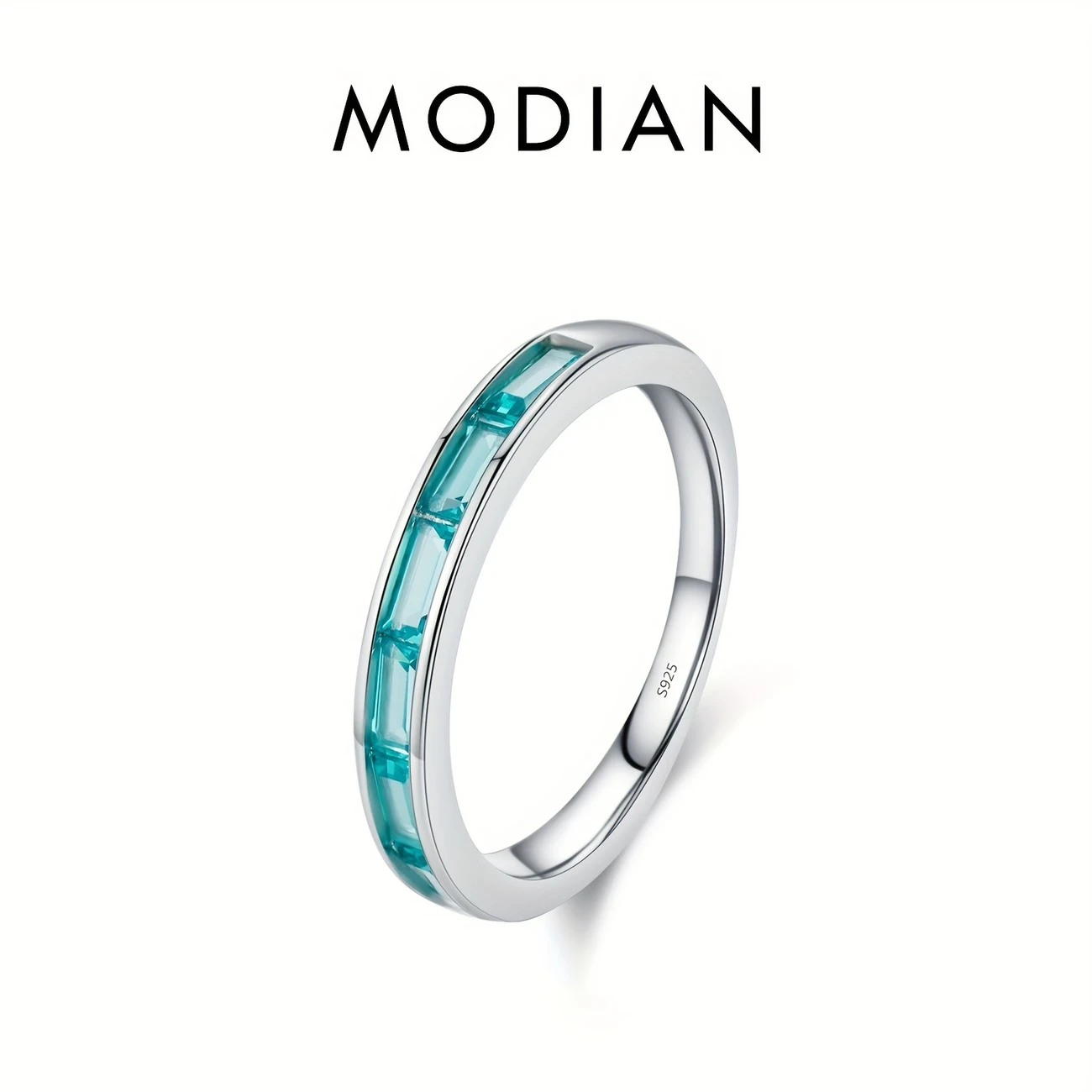 MODIAN S925 Sterling Silver Pariba Blue H-Shape Inlay Ring - Perfect for Parties and Holidays