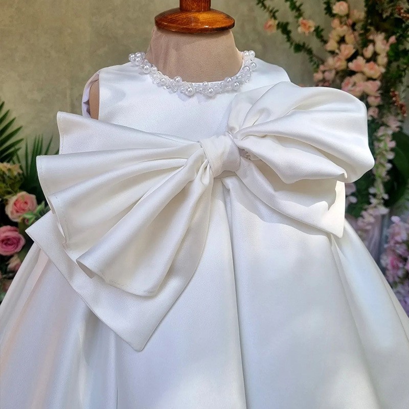 Girl's White Bowknot Pettiskirt Sleeveless Princess Dress