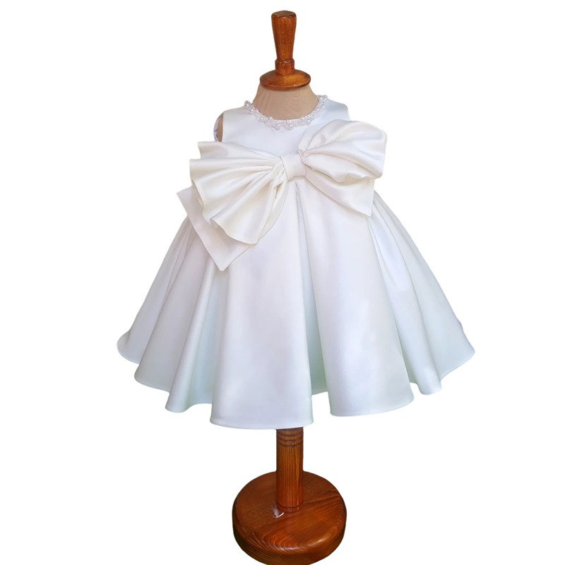 Girl's White Bowknot Pettiskirt Sleeveless Princess Dress