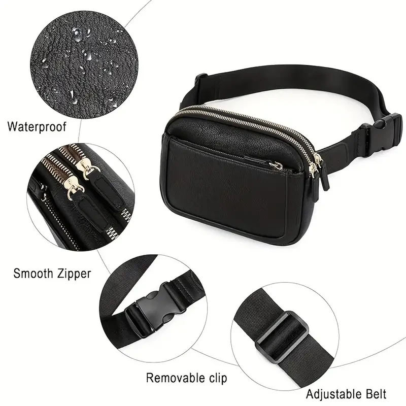 Stylish PU Leather Crossbody Waist Bag - Durable & Ultra-Lightweight with Quick-Adjust Strap for Outdoor Sports, Fitness, Hiking, Running, and Travel