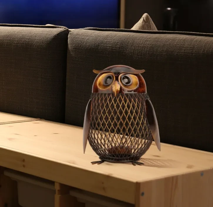 Owl Shaped Metal Piggy Bank Home Decoration