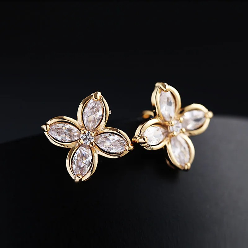 JIOFREE AAA Cubic Zirconia Flower Shape Clip-On Earrings  No Piercing Needed