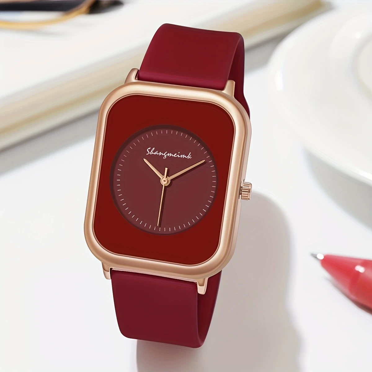 Womens Fashionable Casual Watch  Rectangular Case with Silicone Strap for Comfortable and Versatile Daily Wear