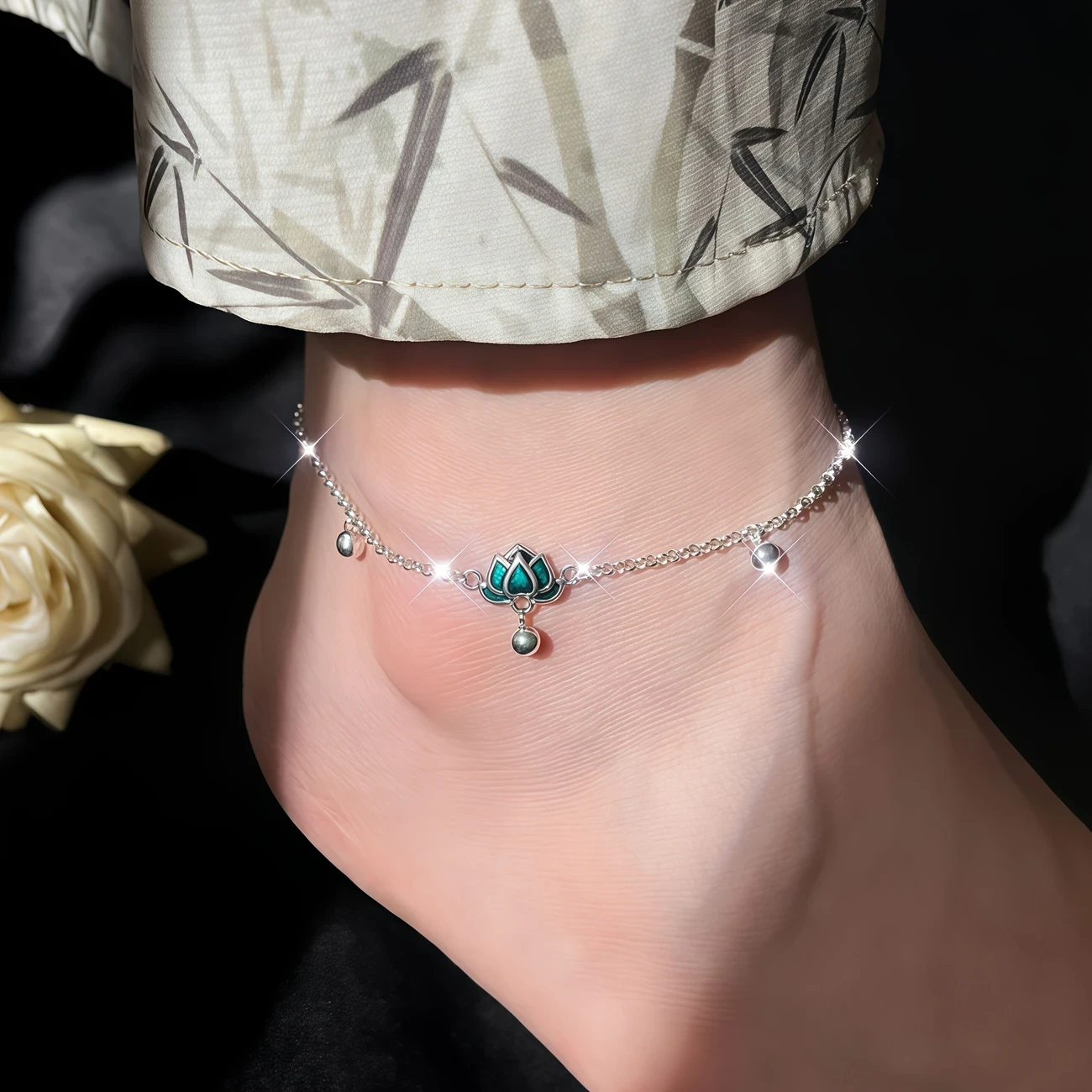 1pc 925 Silver Lotus Bell Anklet  Elegant, Protective, and Symbolic Jewelry for Women