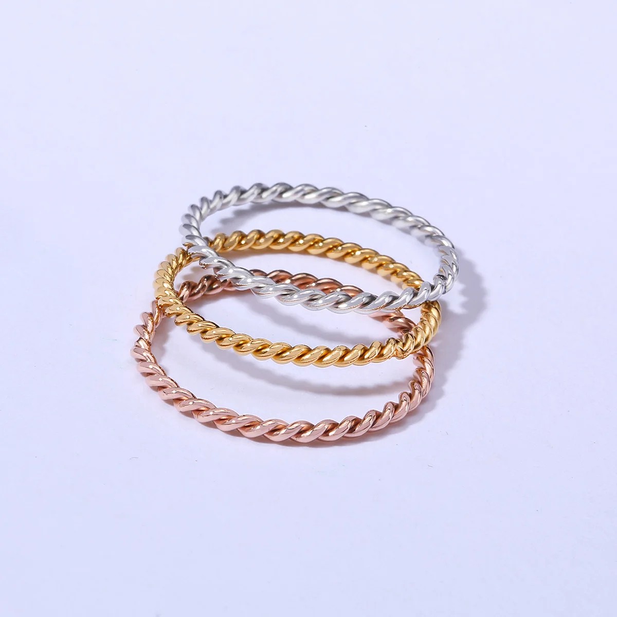 JHSL 1.5mm Small Mini Silver Rose Gold Color Stainless Steel Twisted Women Rings
