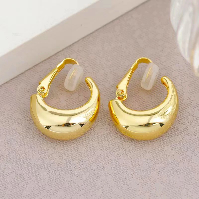 New Gold Color Round Chunky Clip-On Earrings for Women