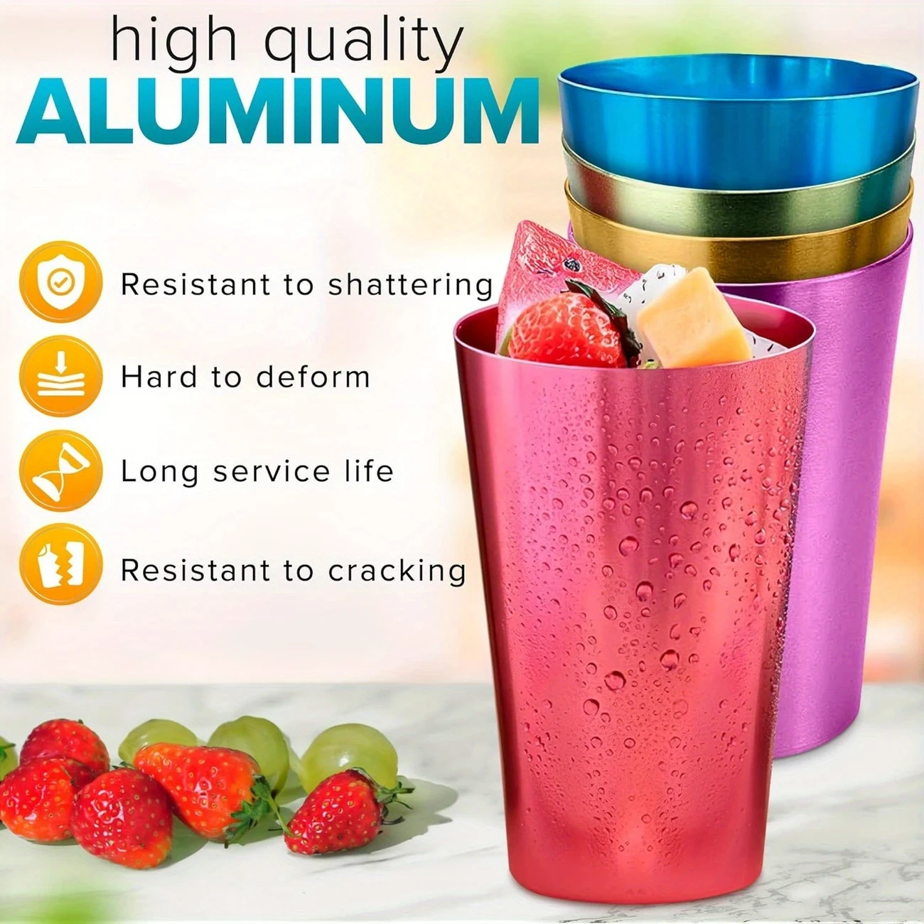 Aluminum Cups - Set of 6 Colorful 16 Oz