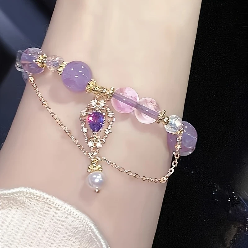 1pc Elegant Purple Glass Wrist Accessory Chic Two-Tone Bracelet Design | Perfect Gift for Best Friends NZ