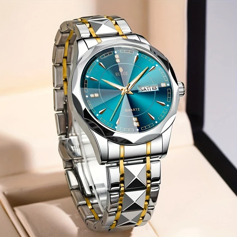 RUIGE Men's Fashion Quartz Watch with Stainless Steel Luxury Strap