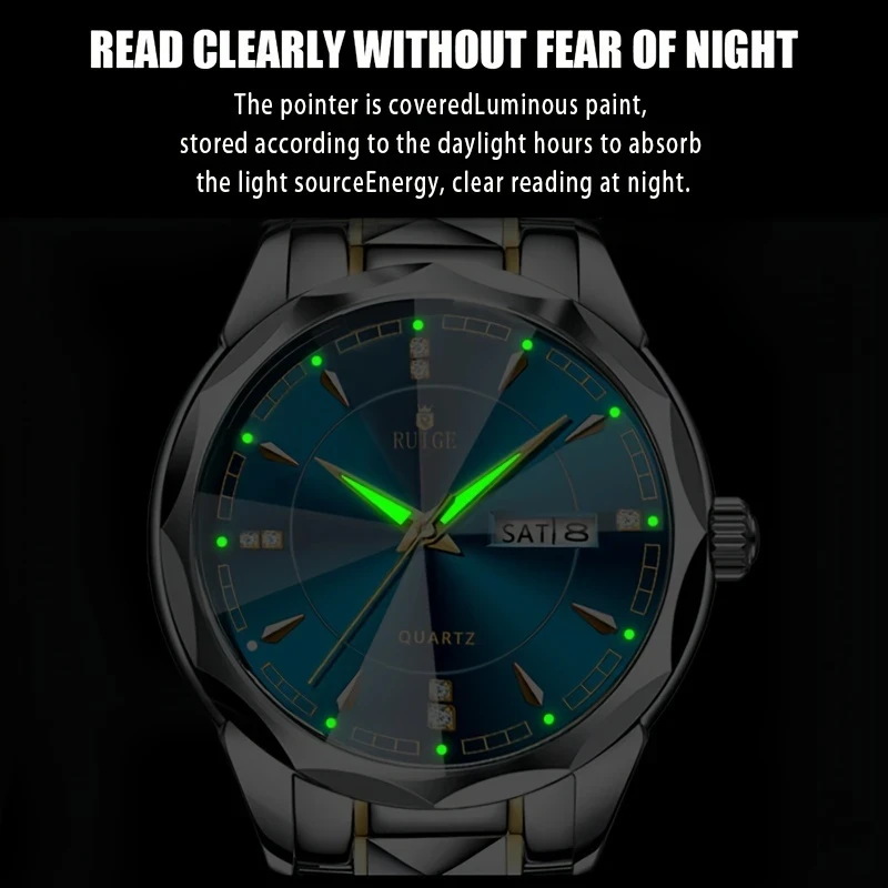 RUIGE Men's Fashion Quartz Watch with Stainless Steel Luxury Strap