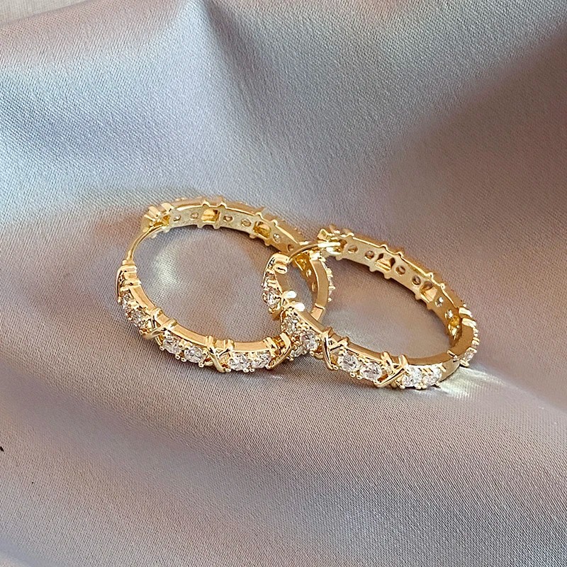 Korean Fashion Simple Zircon X Metal Hoop Earrings