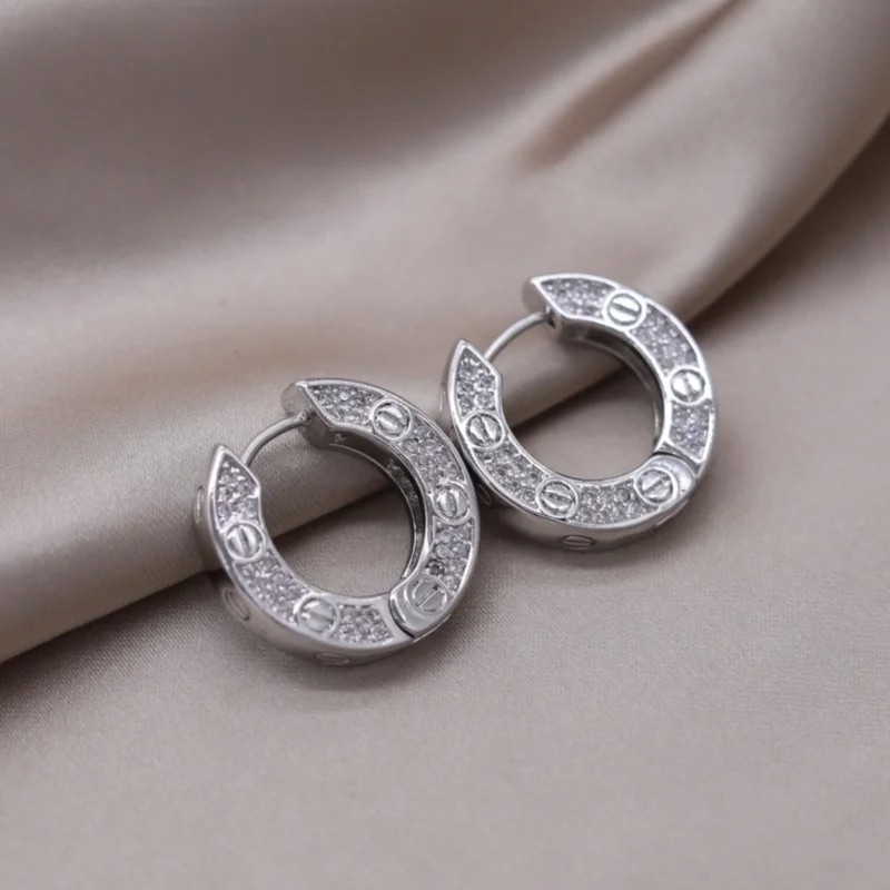 South Korea New Design Fashion Jewelry 18K Gold Plated Round Zircon Earrings