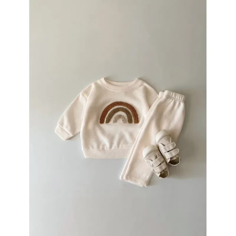 Spring And Autumn Newborn Alphabet Embroidery Baby Long Sleeve Two-piece Suit