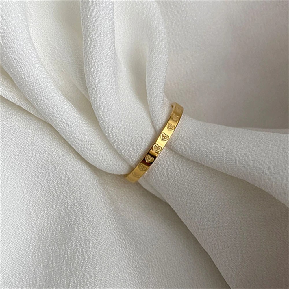 Golden Stainless Steel 2mm Heart Rings for Women