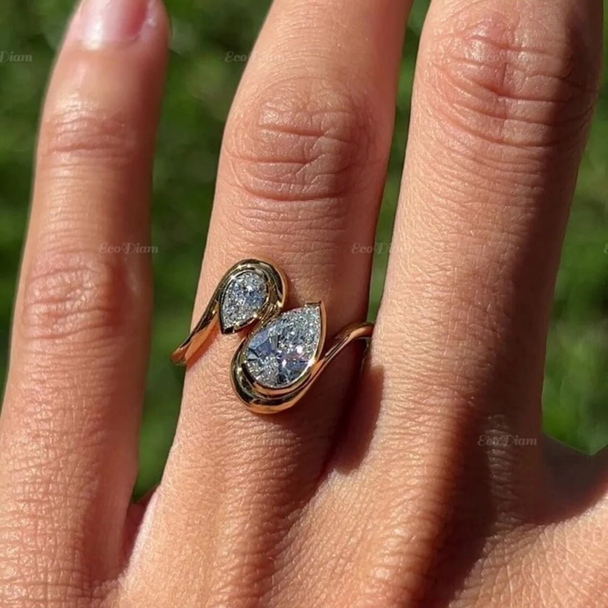 Pear with Pear CZ Stone Ring